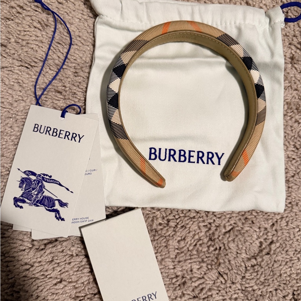 Burberry Beige and Orange and black Original Check Girls Headband